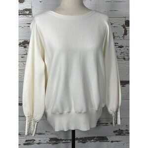 CHICO'S Rhinestone Embellished Pullover Sweater White Sz M NWOT